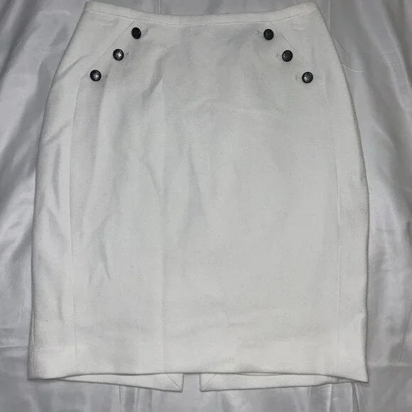 White House Black Market Skirt Double Rows Button Woven Fabric White Women’s 0 - Picture 5 of 13